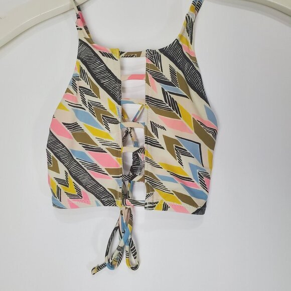 VOLCOM Womens Bikini Top XSmall Halter Tribal Geometric No Padding Peek A Boo - Picture 5 of 6